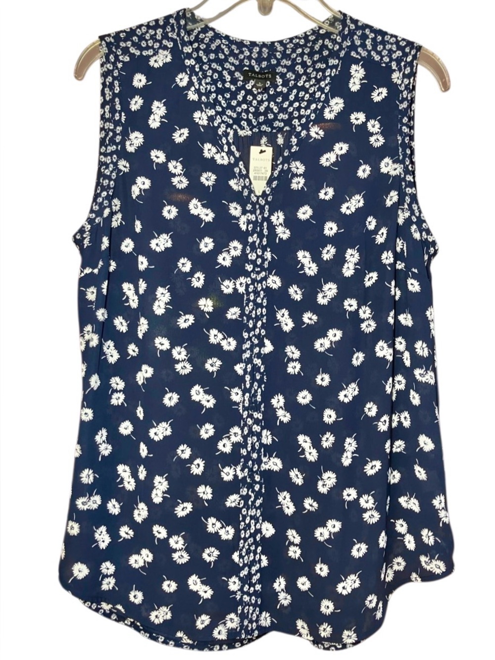 Talbots Sleeveless Daisy Top in Blue/White Womens L